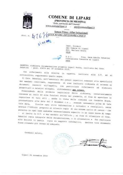 Sui porti Difensore civico sollecita Sindaco